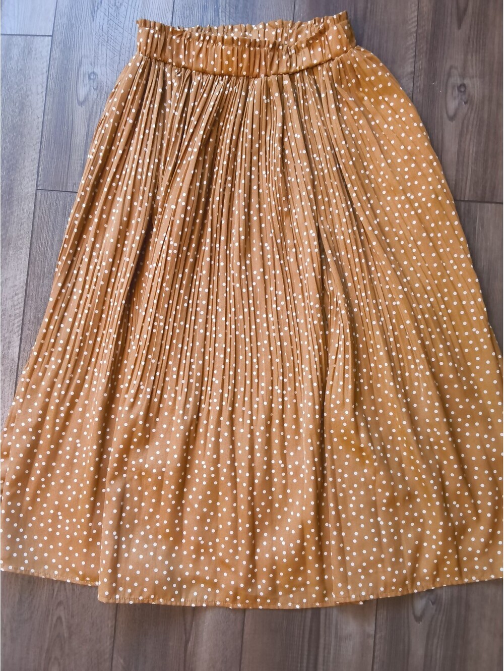 Zeagoo Women's Polka Dot Pleated Midi Skirt, Small, Mustard Yellow, Pockets